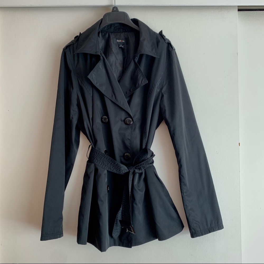 Style & Co. double-breasted black belted classic trench coat